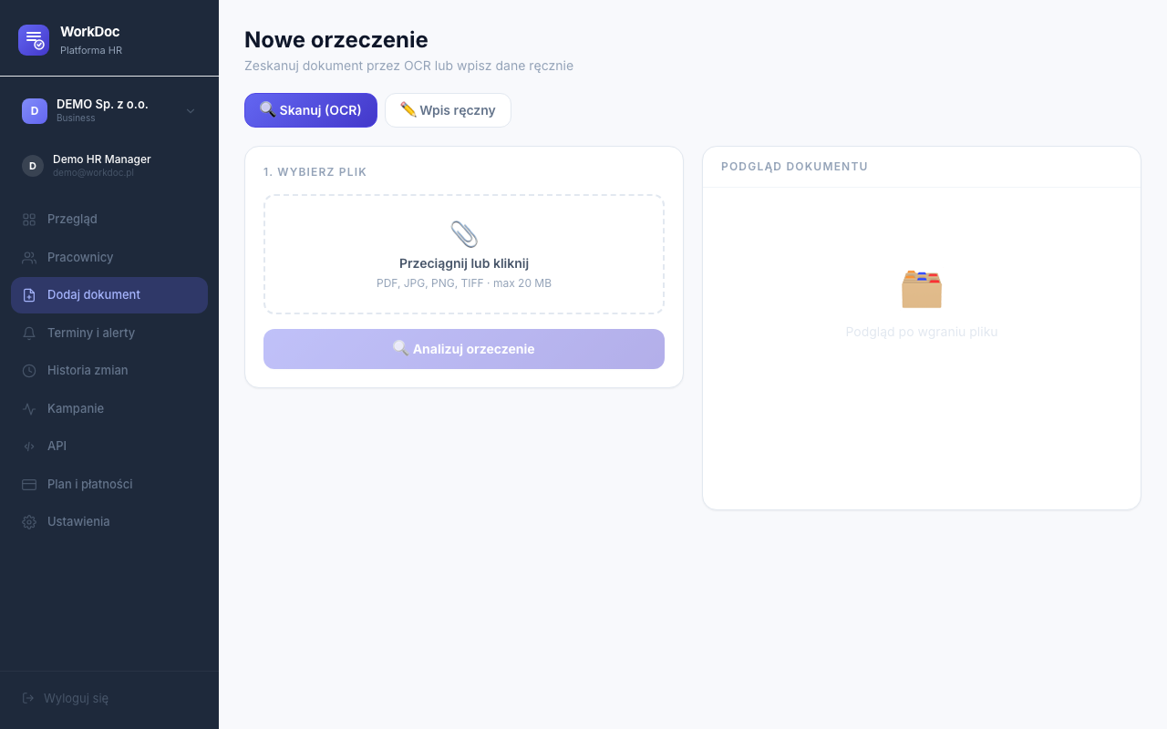 WorkDoc — Upload orzeczenia i OCR